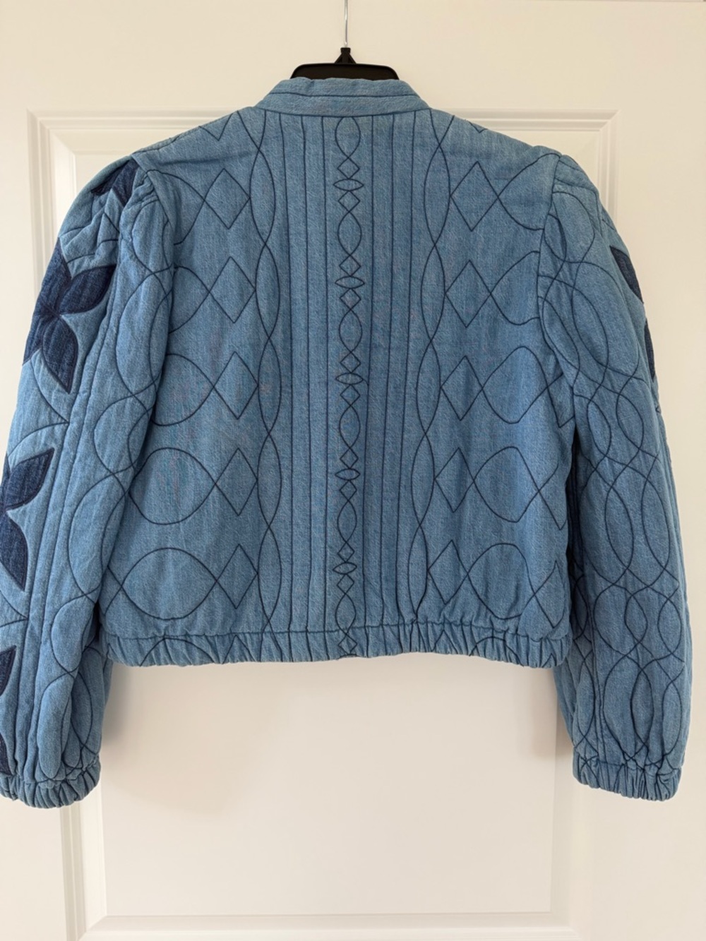 Free People Two-Tone Blue Quilted Floral Crop Jacket - Picture 6 of 7